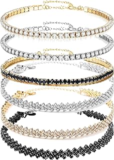 NEWITIN 6 Pieces Tennis Necklace for Women Rhinestone Choker Necklace Sparkly Crystal Cubic Zirconia Diamond Necklaces Bridal Wedding Jewelry Tennis Choker for Women Girls
