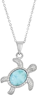 Spring Ring Clasp Sterling Silver Larimar Turtle Necklace with 18'' Cable Chain - Perfect Gift for Stylish Women - Elegant Design