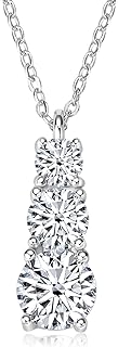 Women's 925 Sterling Silver White Gold-Plated Moissanite Diamond Pendant Necklace with Lobster Clasp, Adjustable Cable Chain: Elegant 3-Stone Design Symbolizing Love, Trust, Happiness - Hypoallergenic, Ideal Gift Option