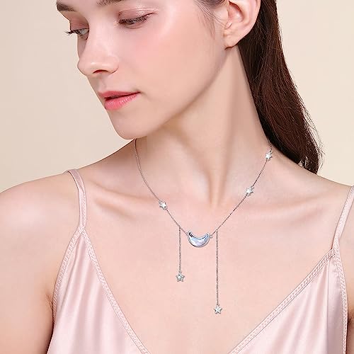 Ladytree 925 Sterling Silver Jewelry Crescent Moon and Star Pendant Necklace