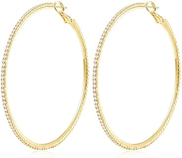 Kainier Big Hoop Earrings 14K Gold Plated 925 Sterling Silver Post Lightweight Gold Hoops for Women And Girl