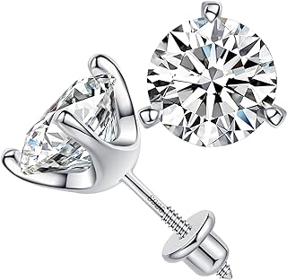 18K White Gold Plated Sterling Silver Moissanite Diamond Stud Earrings with Screw Back for Women & Men - Luxurious Anniversary, Birthday & Valentine's Gift with Timeless Design