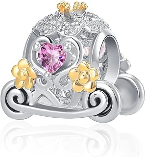 Gold Clasp Disney Cinderella Pumpkin Carriage Bead Bracelet with Synthetic Crystal Gems & Rhinestones for Women, Fairy Tale Design