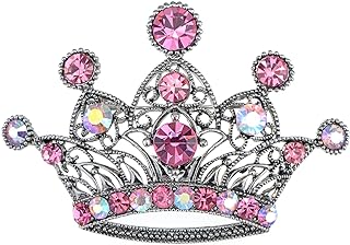 Fascinating Alilang Brooch with Pin-Stem-With-Safety Clasp, Encrusted with Pink Crystal Rhinestones, Crown Design for Queens, 7cm Length/Width