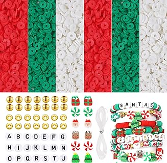 6300PCS Christmas Clay Beads for Bracelet Making Polymer Clay Heishi Beads Flat Round Spacer Beads with Gold Beads Spacer Beads Letter Beads for Jewelry Making Earring Necklace DIY Handmade