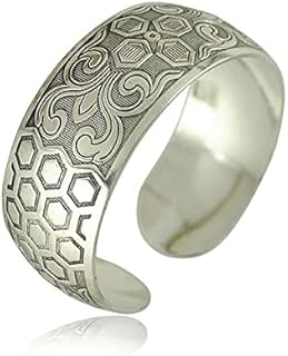 Tibeten Silver Carved Spiral Flower Connecting Branches Ethnic Elephant Turtle Wide Bracelet Pattern Wide Band Open Cuff Bangle for Women Girl Gifts Party Jewelry