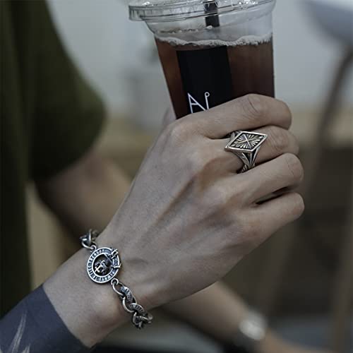 Cool Retro Vintage S925 Sterling Silver Punk Biker Gothic Sugar Cocktail Party Ring for Women Men,Thumb Index Middle Finger Boho Wide Ring Jewelry Gift for Him Her