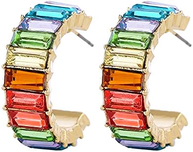 Crystal Baguette Earring Anniversary Eternity Cubic Zirconia Earrings Crystal Wedding Huggie Hoop Earrings Fashion Luxury Jewelry for Women Girl