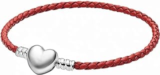 JMQJewelry Heart Braided Red Black Leather Bracelet Charm Chain Charms for Bracelets Jewelry 16 18 20 cm Mom Wife Sister Jewelry