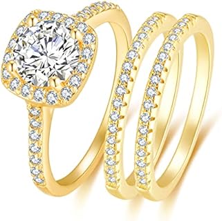 Cubic Zirconia Wedding Rings for Women Bridal Ring Set Engagement Bands Halo 2.0Ct Silver Rose Gold Black Size 4-12