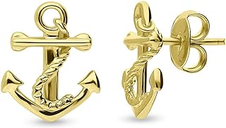 Sterling Silver Anchor Stud Earrings with Push Back for Women, Minimalist Design