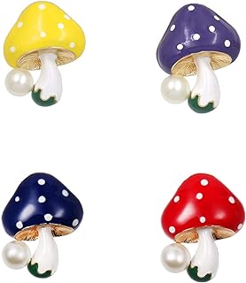 4Pcs Mushroom Pearl Brooch Pins Cartoon Enamel Dripping Oil Mushroom Brooch Cute Mushroom Small Collar Pin Badge Backpack Hat Clothes Bag Decoration Accessories for Women Girls