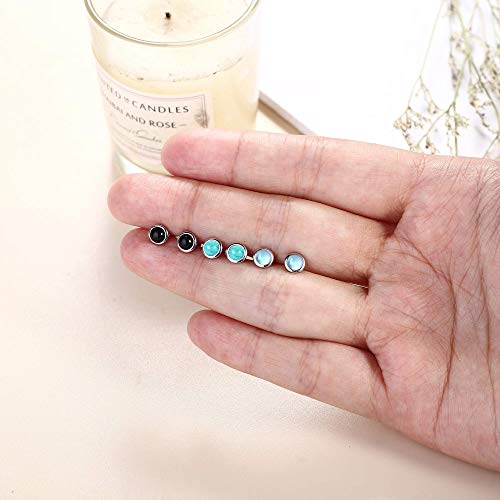 925 Sterling Silver Stud Earrings for Womens Teens Moonstone Earrings Turquoise Black Earrings Round Gemstone Stud Gift Christmas Valentine’s Day