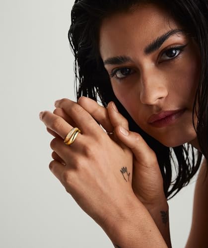Gold Rings for Women, 14K Gold Plated Wave Rings Stackable Trendy 2PCS Band Ring for Women Cubic Zirconia Ring Set Fashion Jewelry Gift for Women Teen Girls Size 5-10