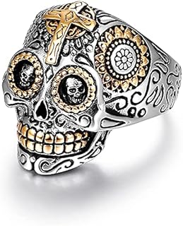 LAOYOU Sugar Skull Rings for Men Women, Stainless Steel Day of the Dead Mens Jewelry, Cool Biker Gothic Ring Christmas halloween Gifts