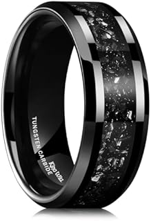 King Will Tungsten Wedding Band for Men 8mm Blue/Rose Gold/Silver High Polished Meteorite Fragment Inlay Wedding Ring for Daily Wear