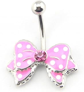 14G Pink Bow Bowknot Enamel Belly Ring Navel Bar Body Piercing Jewelry Pink