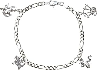 Alexander Castle Sterling Silver Scottish Brooch Charm Bracelet with Thistle, Bagpipes, Nessie, & Scotty Dog Charms - Box Chain, Lobster Claw Clasp - Ideal Scottish Gift for Women