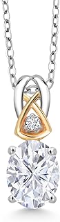 Spring Ring Clasp Oval Diamond Pendant Necklace - Cable Chain - Lab-Grown Diamond and Moissanite for Women - Oval Design - Sterling Silver & 10K Yellow Gold Mix (1.52 Cttw, 8X6MM Size) with 18" Chain Length