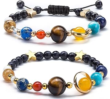 2 Pcs Solar System Bracelet for Women Planet Bracelet Universe Galaxy Bracelet Natural Stone Beads Bracelet Jewelry Gift for Men Christmas Gifts 2023