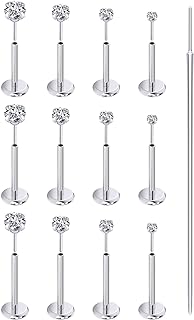 Prjndjw Threadless Nose Rings Stud 20G 18G 16G Flat Back Nose Stud Surgical Steel Push In Nose Rings Cubic Zirconia Hypoallergenic Nose Piercings Lip Medusa Tragus Studs Earrings Piercing Taper