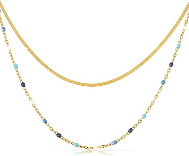 Nami Doppelreihige Choker Halskette für Damen in Gold und Braun, 40+5 cm, mit Schlangendesign und Perlen als perfektes Geschenk oder Boho Schmuck für festliche Anlässe