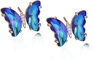 Locrccl Colorful Butterfly Stud Earrings for Women Enamel Statement Cubic Zirconia Butterfly Jewelry Gifts