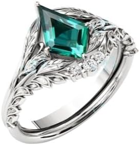 Art Deco-inspired Sterling Silver Kite Shape 1 CT Emerald Bridal Ring Set for Exceptional Women with Vintage Leaf Design