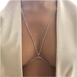 Stunning Rhinestone Alloy Body Chain Bra - Multi-Layered Design with Backless Halter Style for Women & Girls