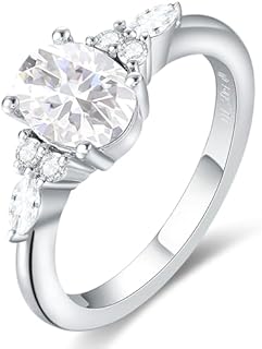 1.5 Carat Wedding ring Oval Moissanite 925 Sterling Silver rings for Women,Art Deco Platinum Plated Engagement Ring