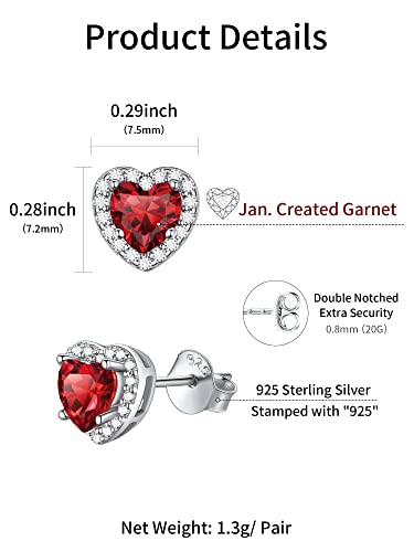 925 Sterling Silver Heart/Round/Pear/Emerald Cut Birthstone Halo Stud Earrings for Women Birthday Jewelry (with Gift Box)