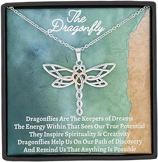 Dragonfly Necklace in Gift Box with Message Card - Silver Dragonfly Pendant Jewelry is the Perfect Keepsake Gift for Love and Inspiration