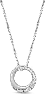 Lobster Clasp Sterling Silver Open Circle Pendant Necklace with 1/4 Cttw Natural White Round Diamonds on 18" Cable Chain - Elegant Jewelry for Women - Round Design, Made in India