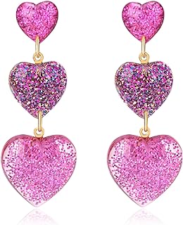 RareLove Women's Lightweight Alloy Dangle Earrings with Vibrant Pink Heart Design