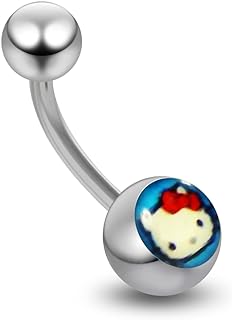 Hello Kitty Logo on Light Blue Background Belly Ring