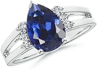 || 1.50 Ct Pear Cut Blue Tanzanite Simulated Diamond Engagement Wedding Band Ring 14K White Gold finish 925 sterling silver