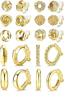 YADOCA 10 Pairs Clip On Earrings for Women 14K Gold Plated Clip On Hoop Earrings Chunky Clip Earrings No Piercing Fake Earrings Set