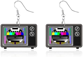 Men's Retro 80s Television Dangle Earrings with French Wire Back – Acrylic Cassette Tape Design Drop Earrings