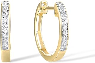 Santuzza 10K Solid Gold Genuine Diamond Dainty Huggie Hoop Earrings for Women