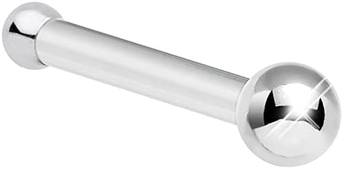 14k White Gold 20 Gauge Straight Nose Ring with 1.5mm Ball-End Design for Nose Piercing Enthusiasts, Premium Body Piercing Stud
