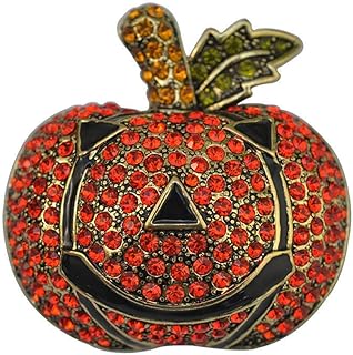 Women's Alloy Pumpkin Brooch Pin with Cubic Zirconia Accents and Secure Pin Clasp - Crystal Rhinestone Halloween Costume Accessory