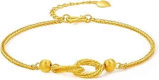 24K Gold Charm Bracelet with Link Chain and Lobster Claw Clasp, Goldstone Embellished, Perfect for Women, Men, Teens, and Couples - ZHOU LIU FU Round Design Jewelry