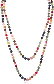 Bead Strand Versatile 60" Long Wrap Necklace - Handmade Knotted Multi Layer Sparkly Crystal, Semi Precious Natural Stone, Lava, Glass Faux Pearl