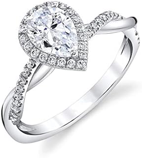 Stunning Blocaci Pear Shaped Moissanite Engagement Ring for Women in 925 Sterling Silver or 10K, 14K, 18K White Gold Options
