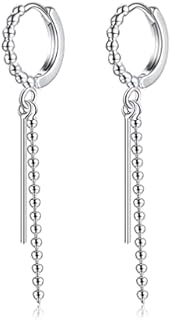 SLUYNZ 925 Sterling Silver Bead Ball Hoop Earrings for Women Teen Girls Minimalist Bar Hoop Earrings Dangle