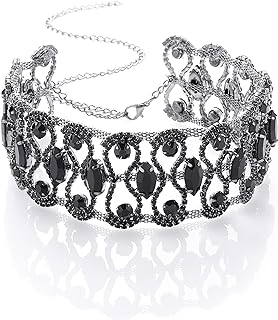 Rhinestone Necklace Choker Adjustable Crystal Collar Wedding Bridal Choker Sparkly Neck Jewerly Accessories for Women and Girls (Black)
