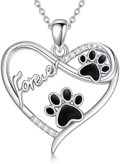 Personalized Pet Name Necklace Diamond Paw Print Heart Necklace for Women 925 Sterling Silver Heart Dog Paw Pendant Paw Print Necklaces for Pet Lovers Dog Mom Necklace Custom Dog Necklace for Women Her