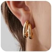 14K Gold Plated Double Hoop Earrings with Push Back Design for Women - Hypoallergenic Trendy Thick, Twist Rope, and Moon Styles