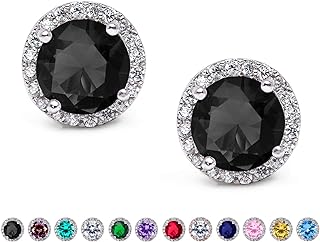 SWEETV Cubic Zirconia Stud Earrings, 8mm Round Cut, Rhinestone Hypoallergenic Earrings for Women & Girls