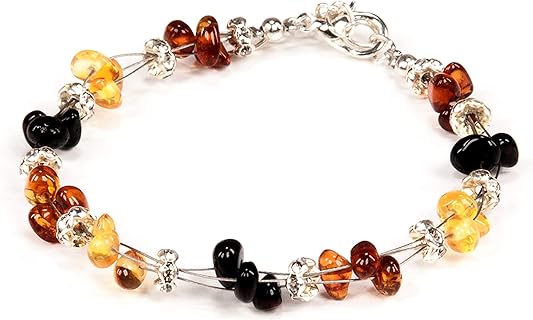 Natural Baltic Amber Beaded Bracelet with Lobster Claw Clasp for Women and Teens - Handcrafted in Lithuania
